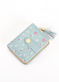 Buy Leather Flip Wallet & CardHolder with 9 Pockets and Zipped Pocket Flowery Blue in Egypt