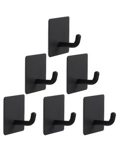 Buy Bath Towel Hooks - 6 Pack Strong Self Adhesive Coat/Clothes Hooks, No Drilling Sticky Hooks, Heavy Duty 304 Stainless Steel Shower Wall Hook for Bathroom Kitchen Bedroom(Matte Black) in Saudi Arabia