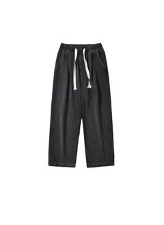 Buy Mens Drawstring Denim Jeans Casual Loose Trendy Streetwear Black [counter quality]] in Saudi Arabia