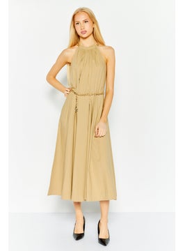 Buy Women Solid Chain Midi Dress, Light Khaki in UAE