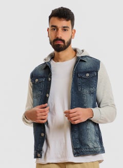 اشتري Casual Plain Basic Long Sleeve Hooded Neck Denim Jacket في مصر