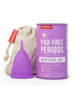 Buy Sirona Reusable Menstrual Cup for Women | Large Size with Pouch|Ultra Soft, Odour and Rash Free|100% Medical Grade Silicone |No Leakage | Protection for Up to 8-10 Hours | US FDA Registered,Pack of 1 in UAE