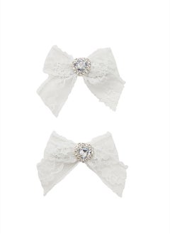 اشتري Lace Bow Faux Gem Hair Clip Set في مصر