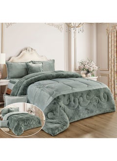 Buy 4Pieces Ultra Soft Winter Comforter Set Single Size 160x210cm Box Stitched Solid Color Warm Bedding Sets, Green in Saudi Arabia