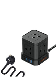 Buy Cube Power Strip 5 UK Outlets and Plug Power Extension 200 CM Cable Length Charging Ports 3 USB Type A - 1 USB Type C Fire Resistant Surge Protection in UAE