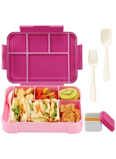 Buy Bento Box, Lunch Box for Kids, 1300ML Leak-Proof Lunch Box Container with 5 Compartment and Utensils(Pink) in Saudi Arabia