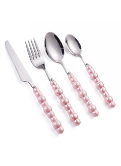Buy 4Pcs Luxury Dinnerware Set Ceramic Pearl Handle Stainless Steel Spoon and Fork Set Western Silver Cutlery High-looking Tableware in Egypt