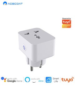 اشتري Tuya Smart Conversion Plug With Mobile Phone Control Voice Control 10A Wifi Multi-Function Socket With Timer Switch 1500W 240V White EU Adapter Compatible with Alexa Google Home في السعودية