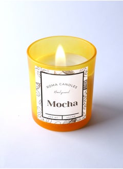 Buy Mocha Scented Candle 200 ml , Wooden Wick, Aroma Hand Poured Natural Jar candle - Roma Candles - Sweet Mocha Scent - Last longing frosted glass Jar with lid candle Home Decor in UAE