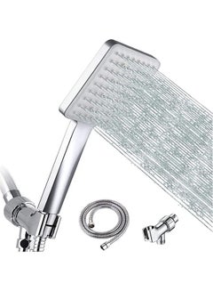 Buy Shower Head High Pressure with Handheld,6 Spray Settings Detachable Square Showerhead with Stainless Steel Hose and Adjustable Shower Stand,Silver in Saudi Arabia