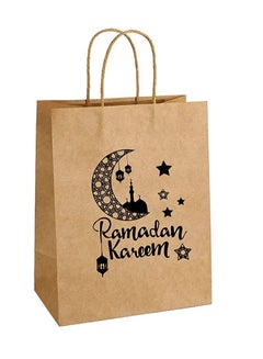 Buy A4 Kraft Reusable and Eco Friendly Ramadan Kareem Printed Design Brown Paper Bags with Handles Design 3 in UAE
