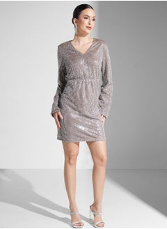 اشتري V-Neck Sequin Detail Dress في الامارات