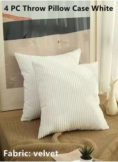 اشتري 4-Piece Throw Pillow Case Cushion Cover White Velvet 45 x 45 Centimeter في الامارات