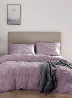 Buy Premium 6 Piece King Size Duvet Cover Pinch Flower Design, Solid Light Purple. in UAE