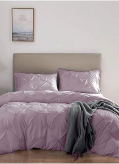 Buy Premium 6 Piece King Size Duvet Cover Pinch Flower Design, Solid Light Purple. in UAE