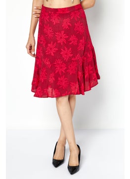 Buy Women Floral Print Mini Skirt, Red in UAE