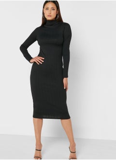 Buy High Neck Ribbed Dress in Saudi Arabia