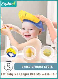 اشتري 3PCS Baby Silicone Adjustable Shower Cap + Infant Bath Washing Hair Shampoo Cup + Toddler Hairs Scalp Massager Shampooing Brush في السعودية