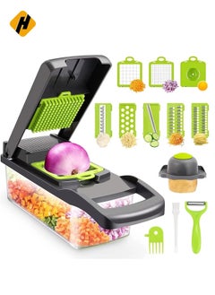 Buy Vegetable chopper,senbowe multifunctional 13-in-1 food choppers onion chopper vegetable slicer cutter dicer veggie chopper with 8 blades,colander basket,container for salad potato carrot in UAE