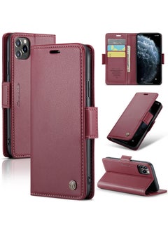 Buy CaseMe Flip Wallet Case For iPhone 11 Pro MAX RFID Blocking PU Leather Wallet Flip Folio Case with Card Holder Kickstand Shockproof Phone Cover - Red in Egypt