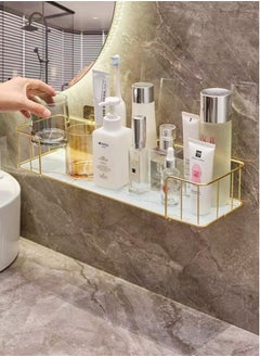 اشتري 1-Pieces Bathroom Shelf Shower Shampoo Soap Organizer Wall Mounts Storage Rack White/Golden 34.5x13x7.5 Centimeter في الامارات