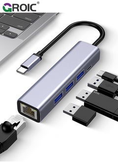 اشتري USB Port Expender with LAN, Built in USB A & USB C to USB Port Ethernet Port Adapter, Multiple USB Port for PC, Mac Alloy Extra 1 Type C and 3 USB Ports with RJ45 USB Hub في السعودية