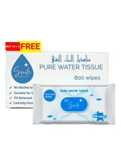 Buy SmilePlus Pure Water Tissue 80'S - Gentle Hypoallergenic Wipes for Sensitive Skin - Fragrance Free & Alcohol-Free - Pure Water - SPECIAL OFFER 10 + 2 FREE - 800 Wipes in UAE