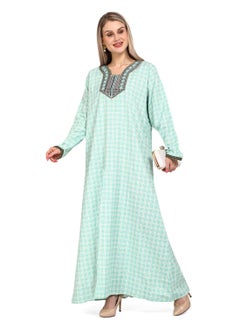 Buy ELEGANT FRONT EMBROIDERY WITH CHECK PRINTED STYLISH ARABIC KAFTAN JALABIYA DRESS in Saudi Arabia