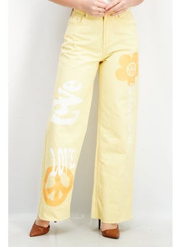 Buy Women Regular Fit Graphic Print Non-Stretchable Denim, Yellow in Saudi Arabia