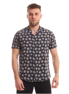 Buy White Rabbit Fireworks Short Sleeves Buttoned Shirt For Men,Black,2XL in Egypt