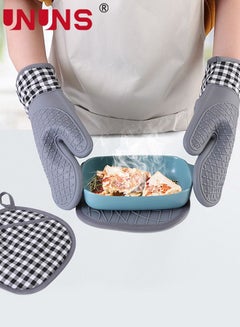 Buy Silicone Oven Mitts,4Pcs Heat Resistant Oven Gloves set,Non-Slip Professional Kitchen Mittens With Soft Quilted Liner For Baking Cooking in UAE
