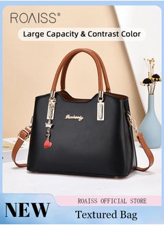 Buy Simple Contrast Color Handbag for Women PU Leather Large Capacity Multi-laminated Tote Bag Hardware Accessories Shoulder Crossbody Bag for Mother and Wife Ideal for Birthday Gifts or Ramadan in UAE