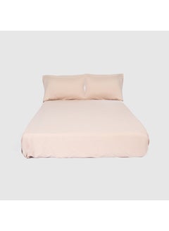 اشتري Homztown Flat Bed Sheet, King 240X260Cm With 2 Pillow Cases 50X70Cm,Beige في مصر