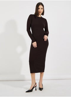 Buy Solid Knit Sweater Midi Dress in Saudi Arabia