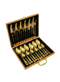 Buy Set of 24 pcs Stainless Steel Cutlery Silverware Flatware Sets, Knife, Fork, Spoon, Tea Spoon Gold in Saudi Arabia