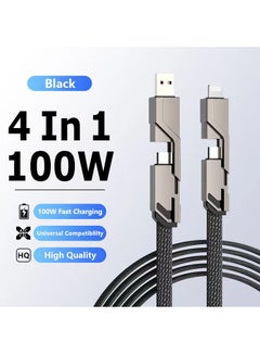 Buy 4 In 1 Braided Fast Charging USB Cable For USB Type C, Lightning, USB Type A, 100W in Saudi Arabia