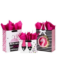 Buy Gift Bags Assortment With Tissue Paper Pink And Black Cupcake Shoes Flamingo (Pack Of 3: 2 Large 13" And 1 Medium 7" Gift Bags) For Birthdays Mother'S Day Baby Showers Bridal Showers in Saudi Arabia