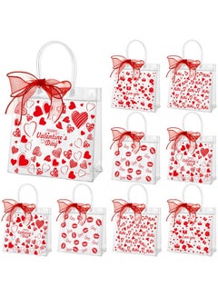 اشتري 24 Pcs Valentines Gift Bags For Kids Valentines Day Clear Gift Bags Valentine Bags Bulk Clear Pvc Gift Bags With Handles Valentines Day Party Favors For Kids(Red Heart) في الامارات