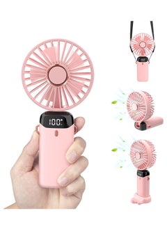 Buy Personal Fan, Portable Hanging Neck Fan, 3000mAh Rechargeable 5-Speed Modes Powerful Desktop Fan with Base, Adjustable Lanyard and Bracket Hands-free Cooling Fan (Pink) in Saudi Arabia