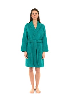 Buy Peacock Green Colour Terry Pattern Unisex Dressing   Bathrobe Medium Size Hotel And Spa in UAE