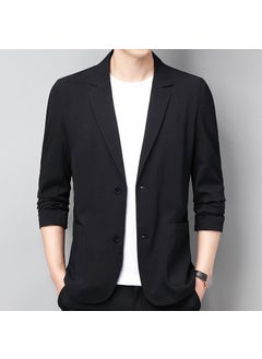 Buy Summer thin linen casual small suit mens single-sided jacket suit young and middle-aged loose multi-pocket cotton and linen jacket NJ8808 Black in UAE