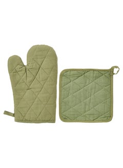 اشتري 2-Piece Gloves/Oven Mitt And Pot Holder Set Sage Green في الامارات