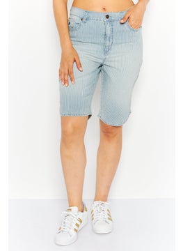 Buy Women Striped Basic Shorts, Blue/White in UAE