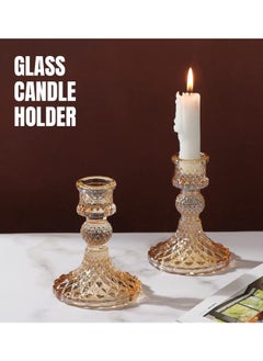 Buy Glass Candle Holder Clear Candlestick Holder & Taper Candle Holder for Wedding Party Table Spring Decor Anniversary Dining Room Table Valentine's Day in Saudi Arabia