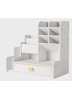 Buy Desktop Organizer with Slanted Pen Holder, Shelf and Drawer for Office Supplies, Home, White in Saudi Arabia