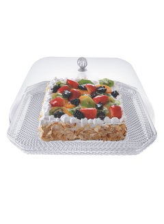 Buy Alhoora 35x35xH15cm Acrylic Clear Square Serving Cake Dessert Tray with Color Box in UAE