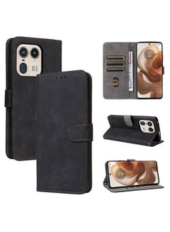 Pixfab Slim Leather Wallet Case For Motorola Edge 40 5G - Black, Shockproof With Stand & Card Pocket