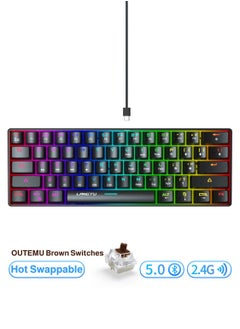 اشتري Tri-Mode Outemu Brown Switches Hot-Swappable 61-Key Mechanical Keyboard Bluetooth 5.0 / Wireless 2.4G / USB Type-C Customizable Keyboard with RGB Backlight 3000mAh Lithium Battery Rechargeable, Black في الامارات