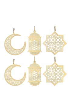 اشتري Pack of 6 pcs golden acrylic Stand Sign Islam Eid al adha Mubarak Ramadan Moon & Star DIY Art Craft Table Ornament Home Desktop Decoration Gold في الامارات