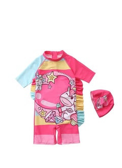 Buy 2 Piece Kids Unicorn Print Swimsuit with Cap Set Toddler Girls One-Piece Swimwear Children Swimming Clothing Beachwear Bathing Suit Bikini for Summer   Size M in UAE